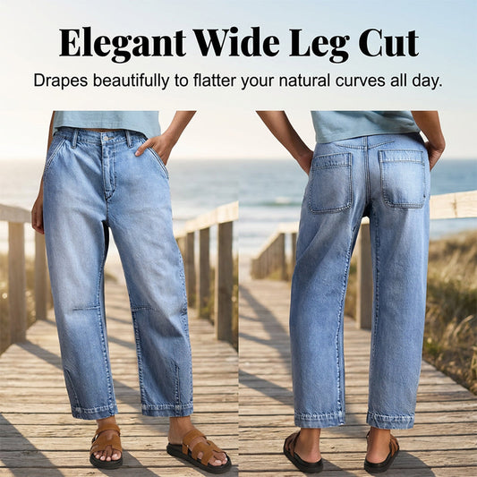 👖✨ Calça jeans feminina de perna larga cropped elegante e confortável para o dia a dia