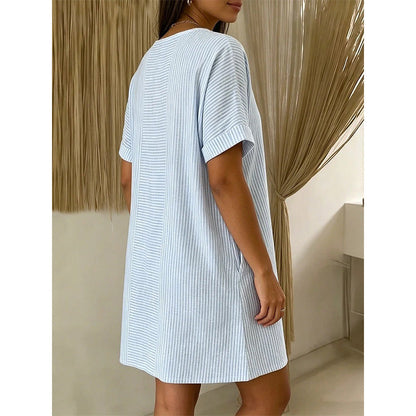 ✨👗 Vestido listrado feminino leve e elegante com bolsos para conforto diário