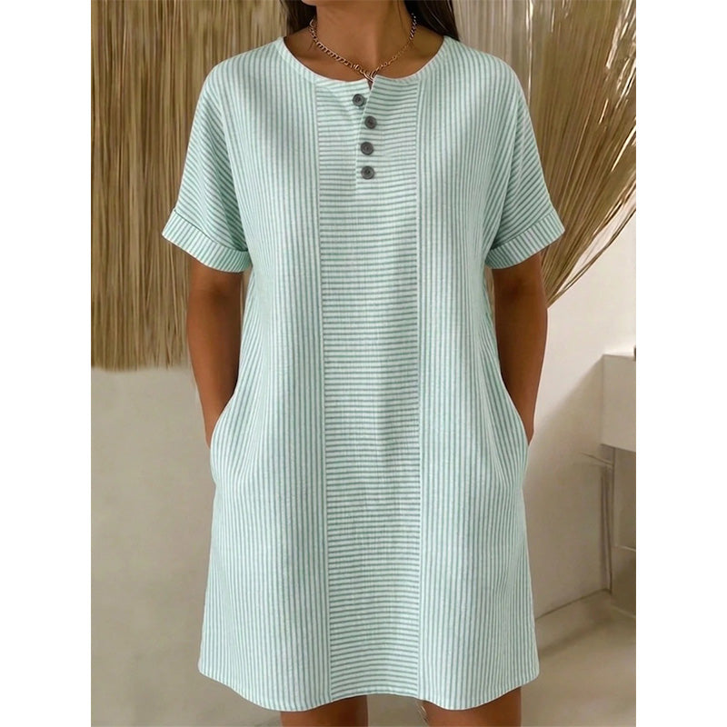 ✨👗 Vestido listrado feminino leve e elegante com bolsos para conforto diário