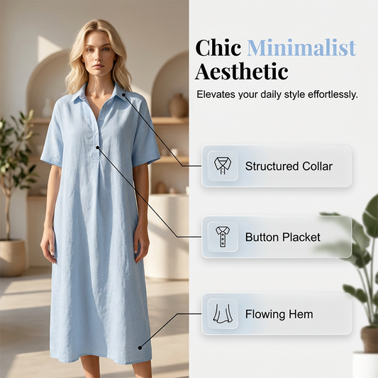 👗✨ Vestido camisa midi feminino leve e elegante com caimento solto e respirável