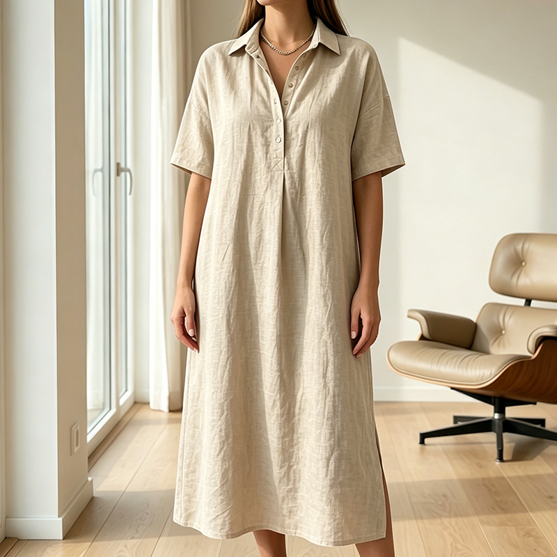 👗✨ Vestido camisa midi feminino leve e elegante com caimento solto e respirável