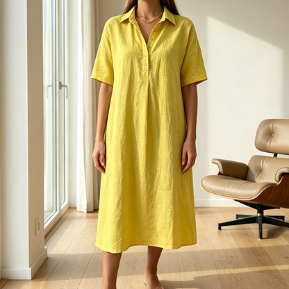 👗✨ Vestido camisa midi feminino leve e elegante com caimento solto e respirável