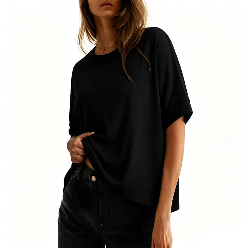 Camiseta feminina confortável com gola redonda