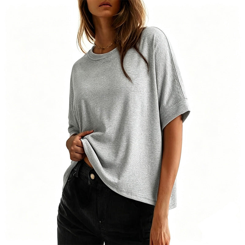 Camiseta feminina confortável com gola redonda