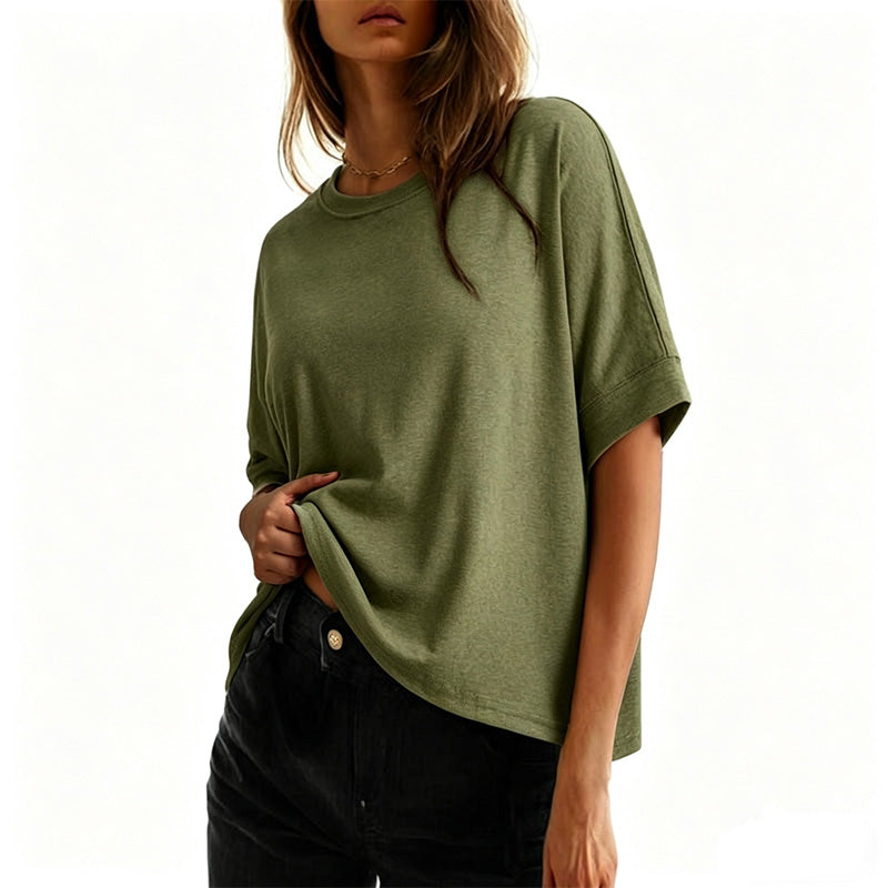 Camiseta feminina confortável com gola redonda