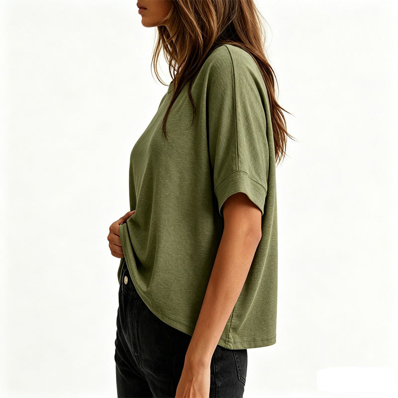 Camiseta feminina confortável com gola redonda