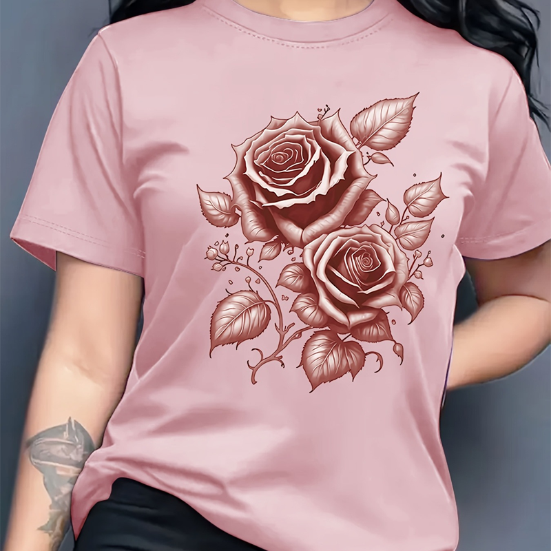 ✨👕 Camiseta feminina estampada rosas elegante confortável e estilosa para o dia a dia