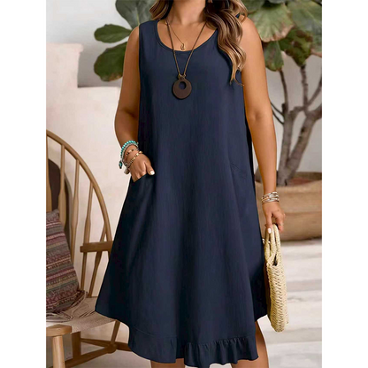 ✨👗 Vestido feminino sem mangas com bolsos confortável leve e elegante para verão