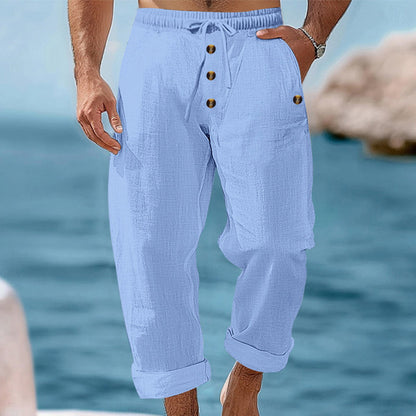 ☀️👖 Calça de linho masculina casual – leve, fresca e confortável para o verão