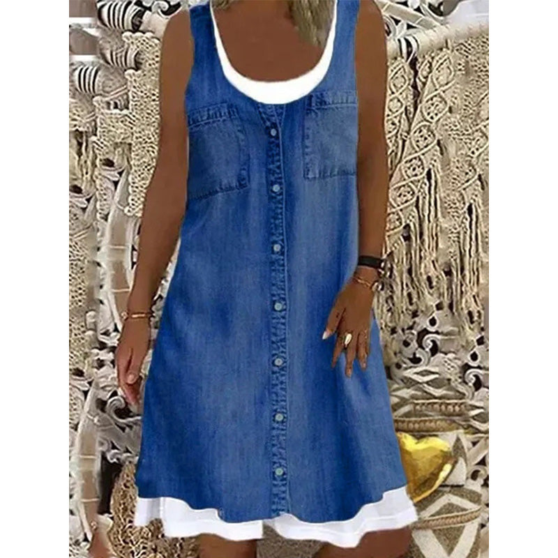 ✨👗 Conjunto feminino jeans falso 2 em 1: estilo moderno e conforto para o dia a dia