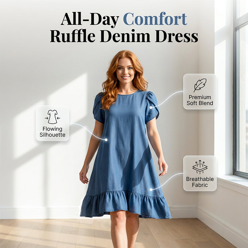 👗💙 Vestido jeans com babado feminino – conforto, estilo e elegância no dia a dia