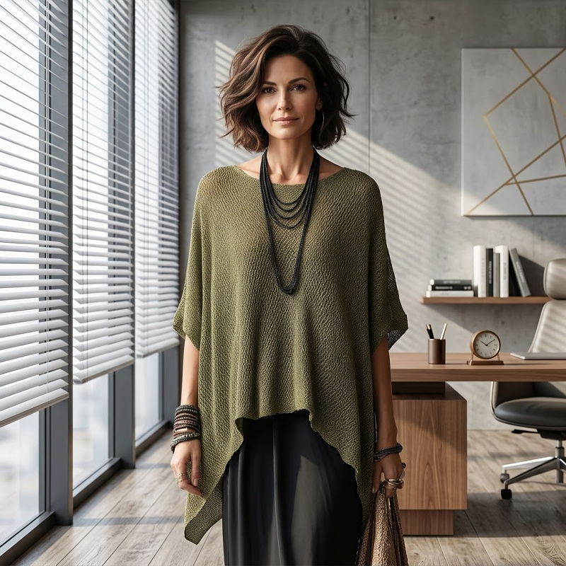 ✨🧶 Blusa feminina de tricô com mangas morcego vazadas – leve, estilosa e confortável