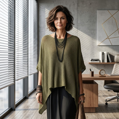 ✨🧶 Blusa feminina de tricô com mangas morcego vazadas – leve, estilosa e confortável