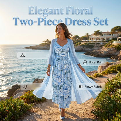 🌸Novidades e Mais Vendidos – Conjunto elegante de vestido floral de duas peças para mulheres🌸