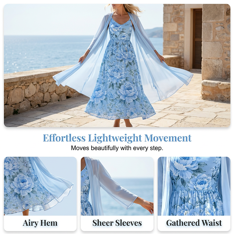 🌸Novidades e Mais Vendidos – Conjunto elegante de vestido floral de duas peças para mulheres🌸