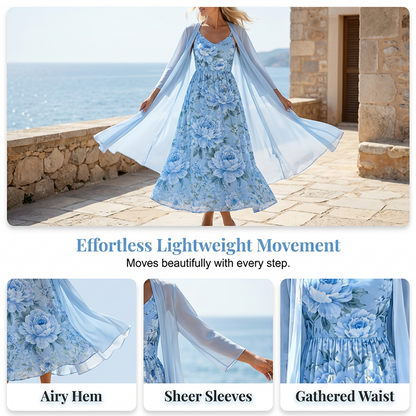 🌸Novidades e Mais Vendidos – Conjunto elegante de vestido floral de duas peças para mulheres🌸