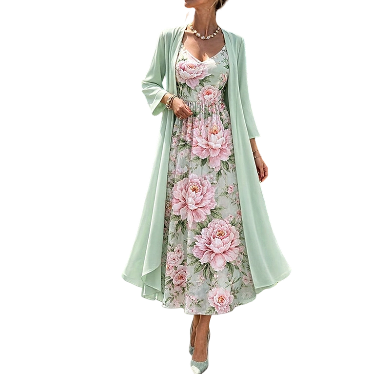 🌸Novidades e Mais Vendidos – Conjunto elegante de vestido floral de duas peças para mulheres🌸