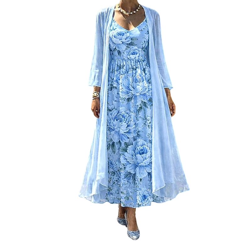 🌸Novidades e Mais Vendidos – Conjunto elegante de vestido floral de duas peças para mulheres🌸