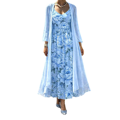 🌸Novidades e Mais Vendidos – Conjunto elegante de vestido floral de duas peças para mulheres🌸