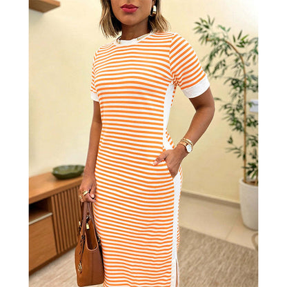 ✨👗 Vestido midi listrado feminino – leve, elegante e perfeito para o verão