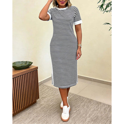✨👗 Vestido midi listrado feminino – leve, elegante e perfeito para o verão
