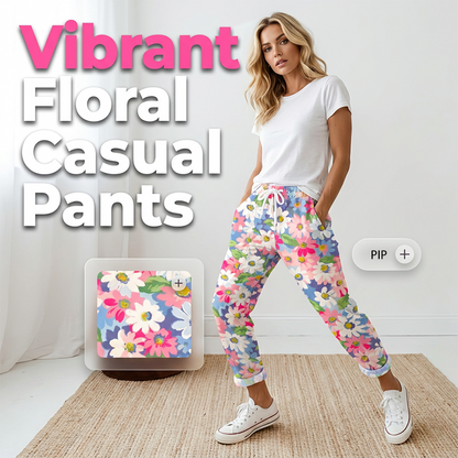 🌸👖 Calça feminina casual com estampa floral vibrante e cintura ajustável confortável