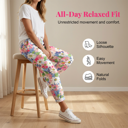 🌸👖 Calça feminina casual com estampa floral vibrante e cintura ajustável confortável