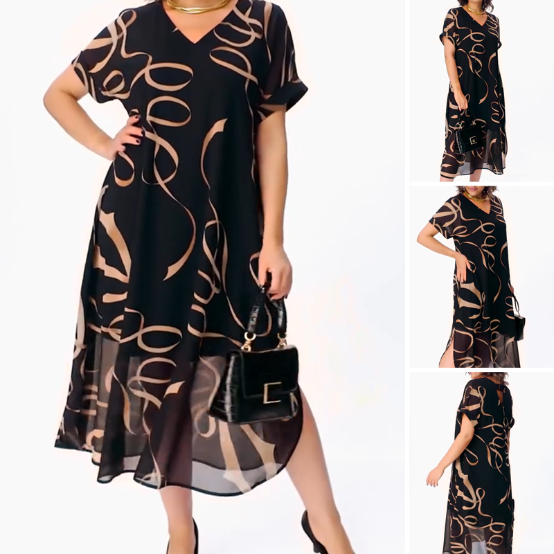 ✨👗 Vestido midi elegante com decote em V – fluido, leve e sofisticado
