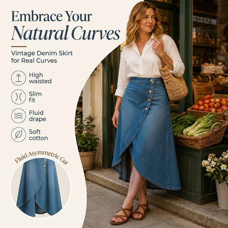 👖✨ Saia jeans feminina cintura alta – corte irregular moderno e estiloso