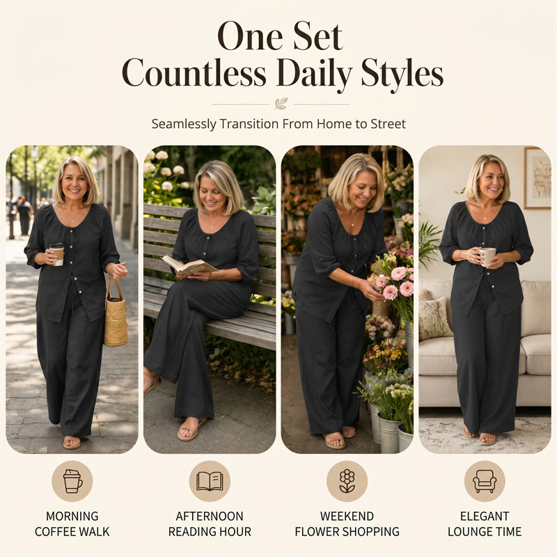 👗✨ Conjunto feminino 2 peças com blusa de botões e calça pantalona – elegante e confortável
