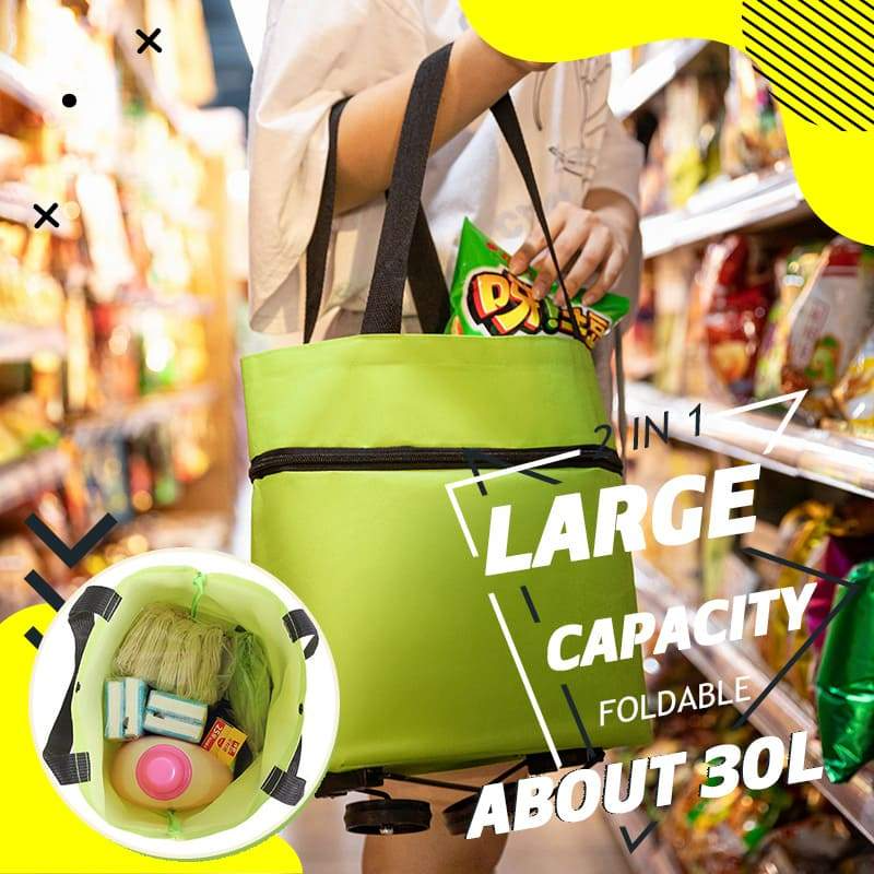 🛒✨ Carrinho de Compras Dobrável 2 em 1 – Leve, Espaçoso e Perfeito Para Facilitar Suas Compras