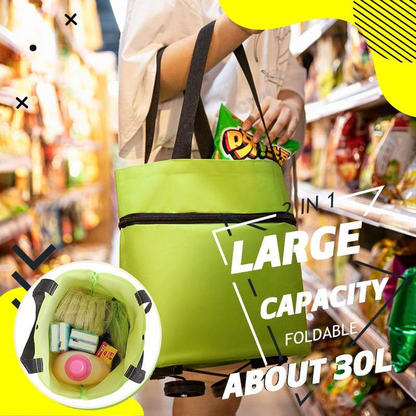 🛒✨ Carrinho de Compras Dobrável 2 em 1 – Leve, Espaçoso e Perfeito Para Facilitar Suas Compras