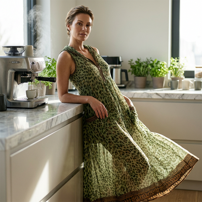🐆👗 Vestido longo de oncinha verão praia – leve, elegante e confortável
