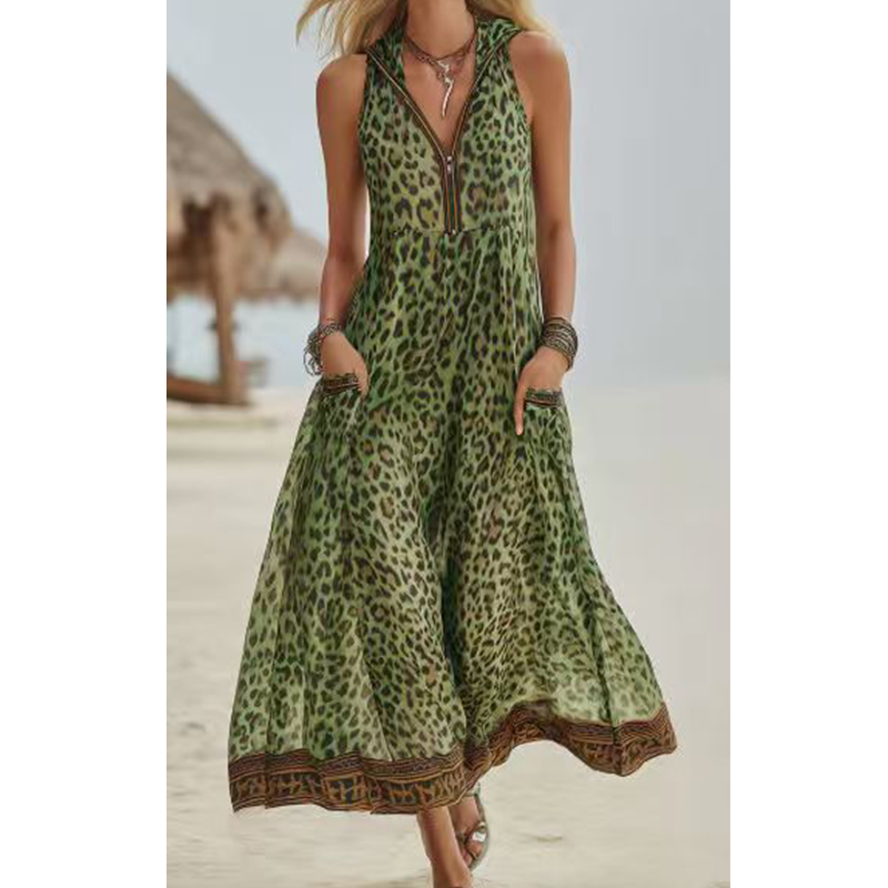 🐆👗 Vestido longo de oncinha verão praia – leve, elegante e confortável