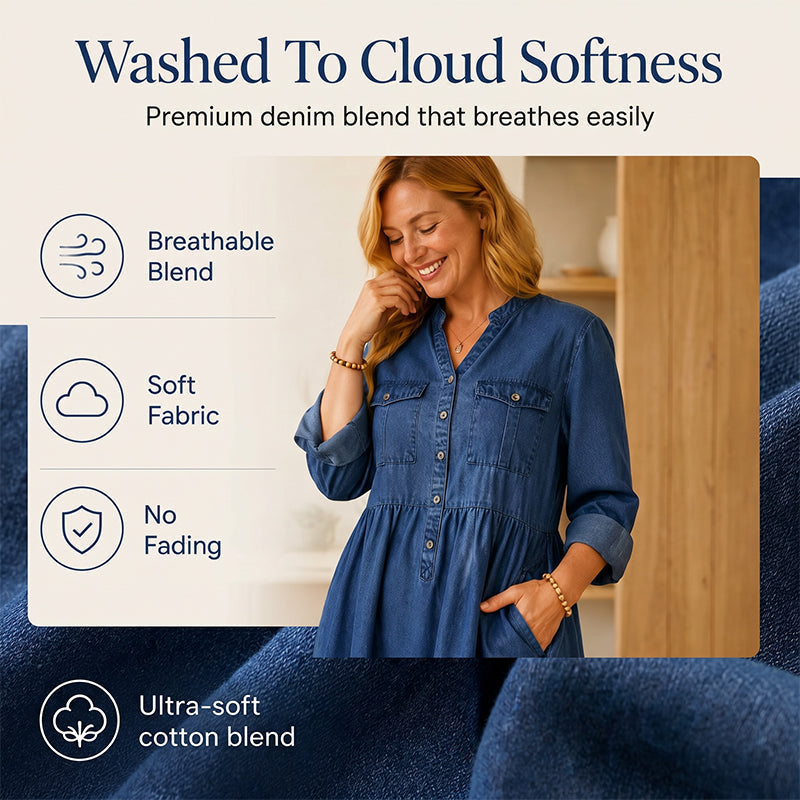 👗💙 Vestido longo jeans plus size com botões – conforto e estilo para todas as ocasiões
