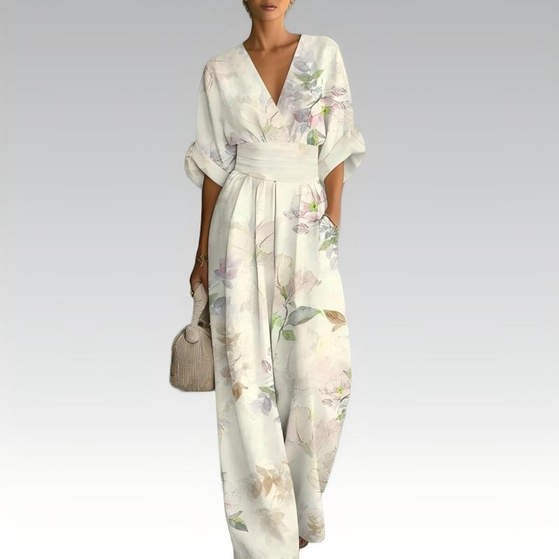 ⌛Oferta por tempo limitado — Macacão feminino elegante com estampa e decote em V