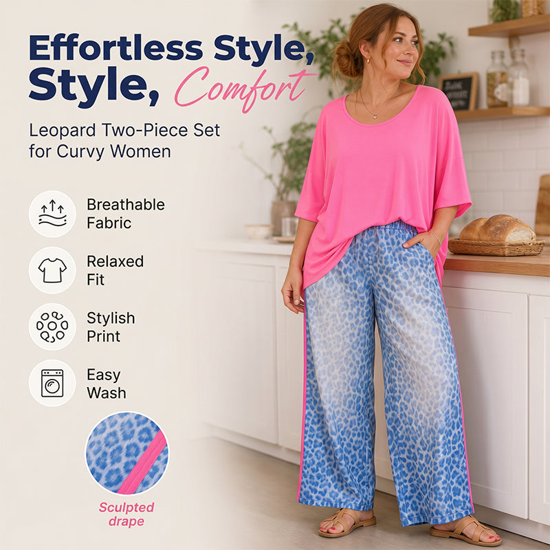 👗🐆 סט טופ רחב ומכנסיים עם הדפס נמר לנשים - תלבושת שני חלקים אופנתית ✨
