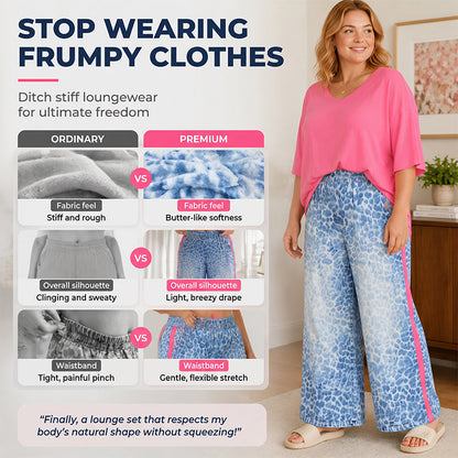 👗🐆 סט טופ רחב ומכנסיים עם הדפס נמר לנשים - תלבושת שני חלקים אופנתית ✨