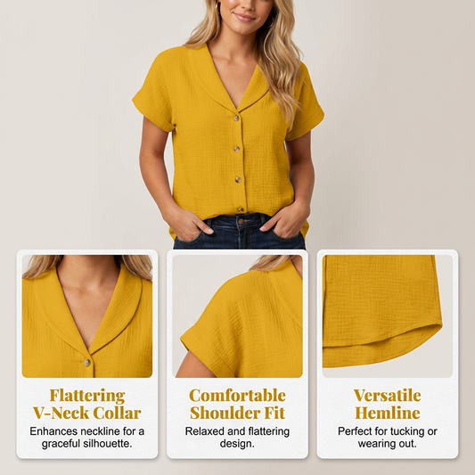 Camisa feminina de algodão e linho com manga curta