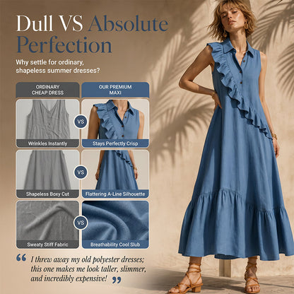 🔥Promoções de verão — Vestido feminino de verão sem mangas com babado na frente