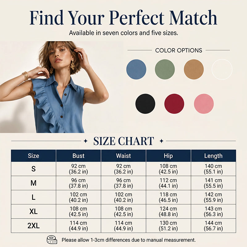 🔥Promoções de verão — Vestido feminino de verão sem mangas com babado na frente