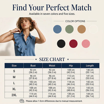 🔥Promoções de verão — Vestido feminino de verão sem mangas com babado na frente