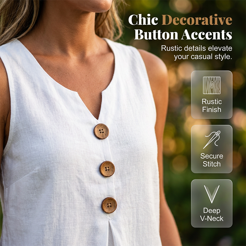 ⌛Oferta por tempo limitado — Colete feminino sem mangas de algodão e linho com decote em V