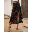 ⌛Promoção por tempo limitado-Saia midi feminina com estampa floral, cintura alta, babados e fenda, ideal para as férias de verão