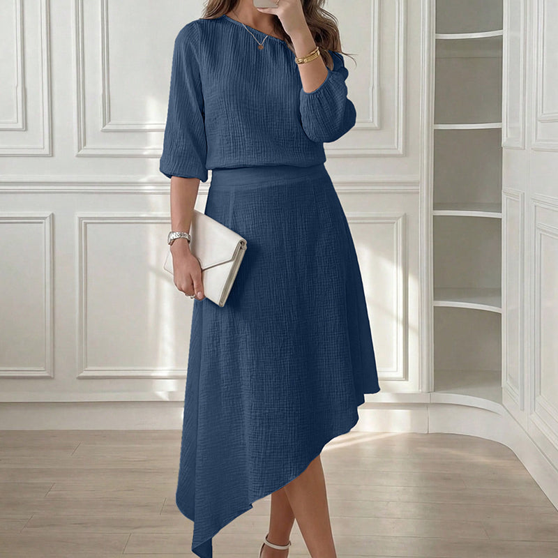🔥Promoções de novos produtos-Conjunto feminino com blusa com ombros à mostra e saia assimétrica