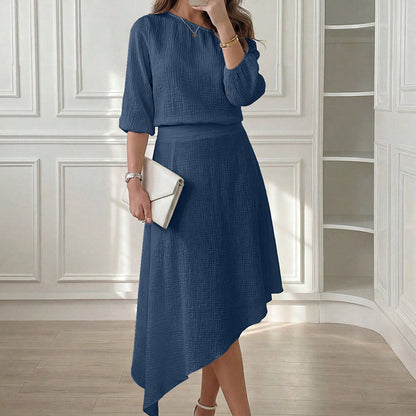 🔥Promoções de novos produtos-Conjunto feminino com blusa com ombros à mostra e saia assimétrica