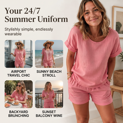 ⌛Promoção por tempo limitado-Conjunto de 2 peças para mulher: blusa de manga curta e shorts