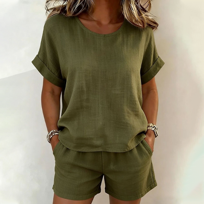⌛Promoção por tempo limitado-Conjunto de 2 peças para mulher: blusa de manga curta e shorts