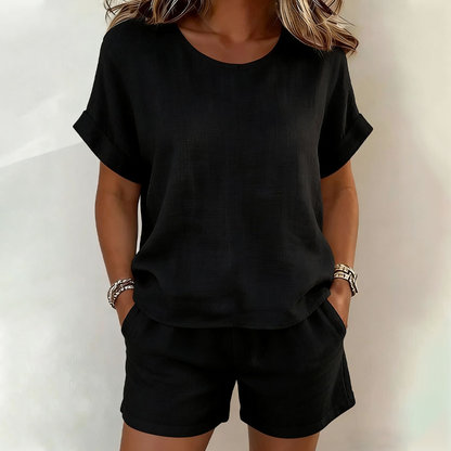 ⌛Promoção por tempo limitado-Conjunto de 2 peças para mulher: blusa de manga curta e shorts