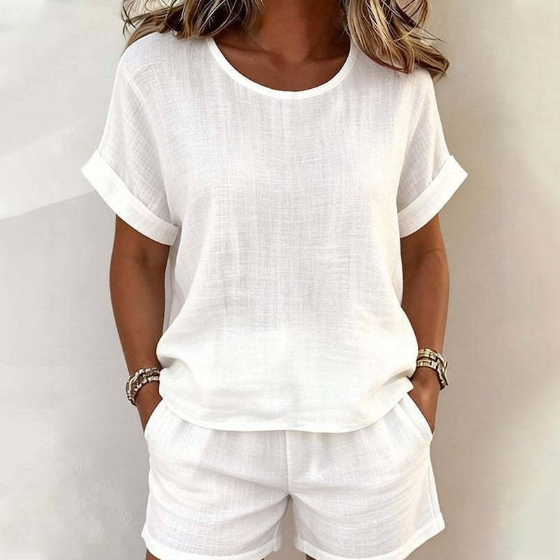 ⌛Promoção por tempo limitado-Conjunto de 2 peças para mulher: blusa de manga curta e shorts